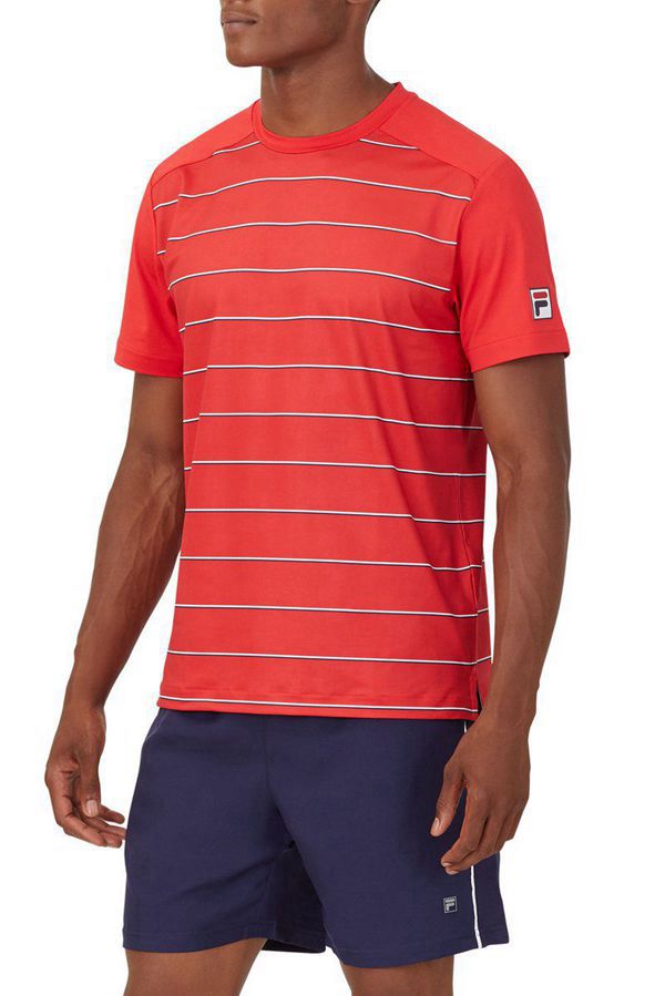 Fila Heritage Stripe Crew Men's Tops - Red/Red Stripes,NZ 569-20985